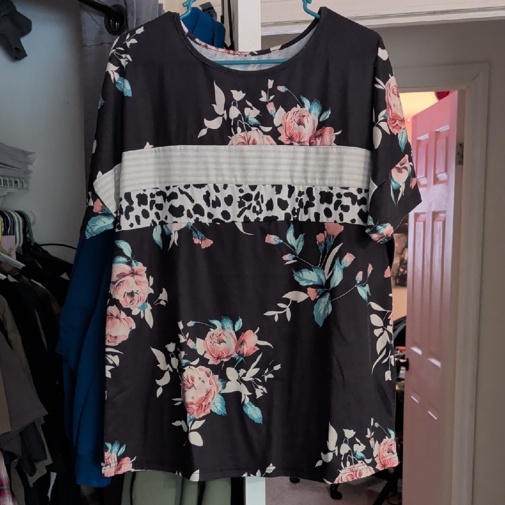 Floral and Patterned Short Sleeve Top